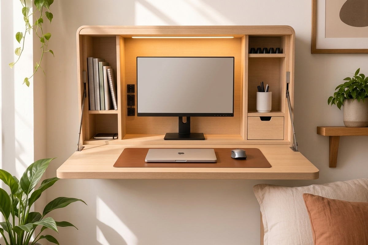 Modern Wooden Wall Bureau & Workstation